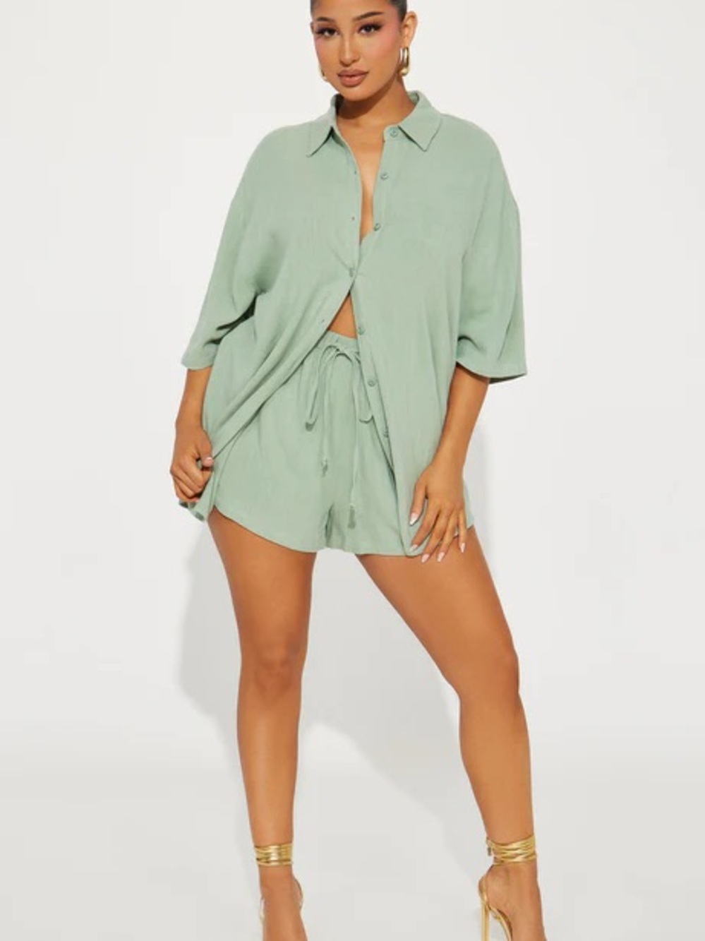 Fashion Nova Sage Green Shorts Set